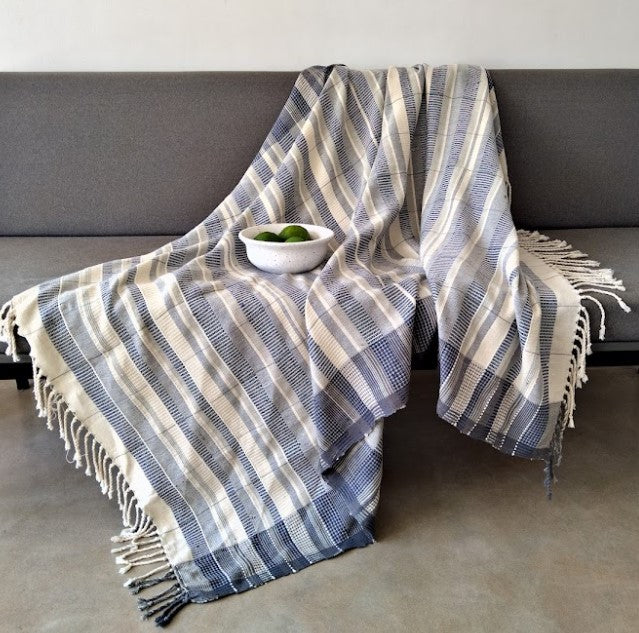 Handwoven Throw Blue - Grey - Beige