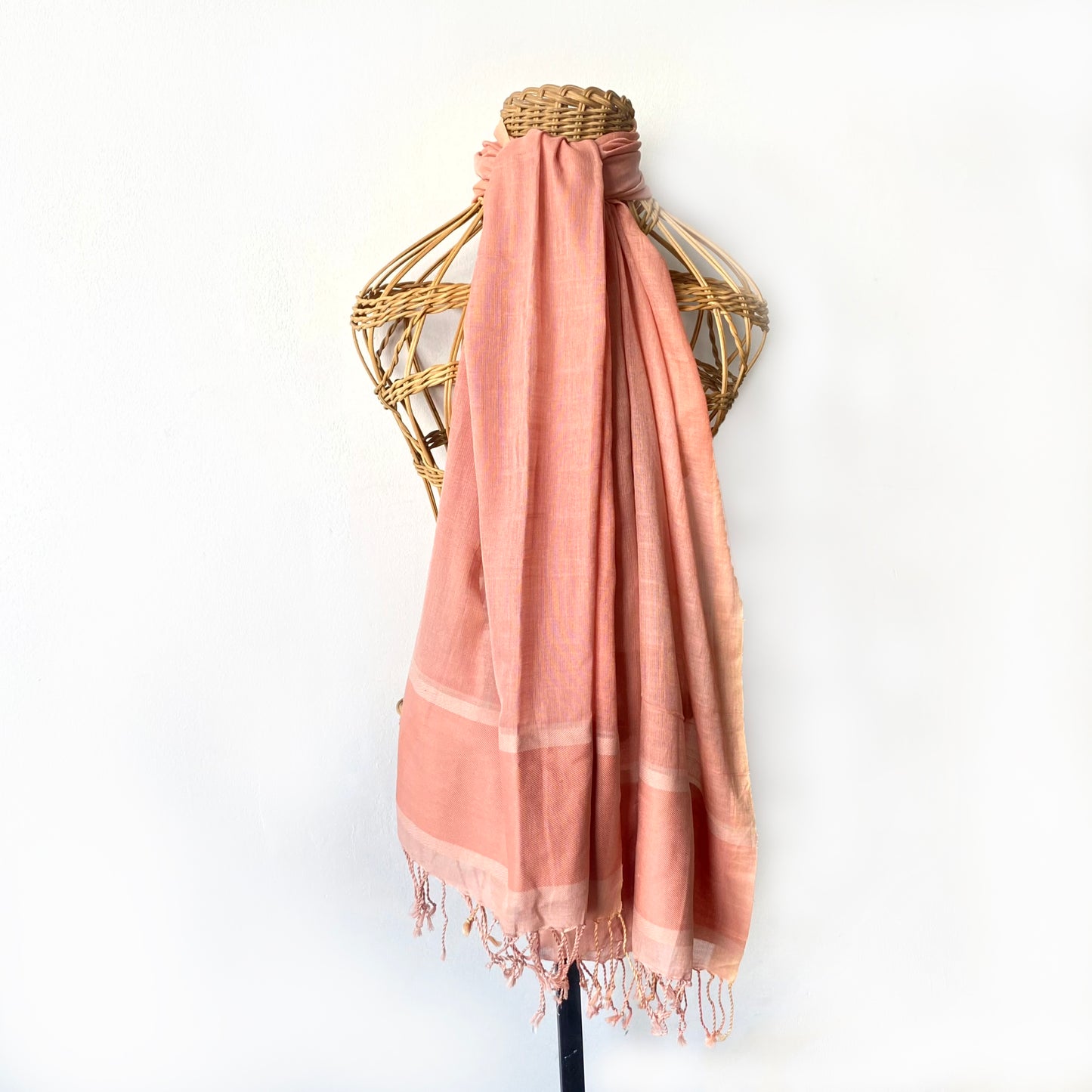Artisanal Handloom Pink Beige Scarf Cotton