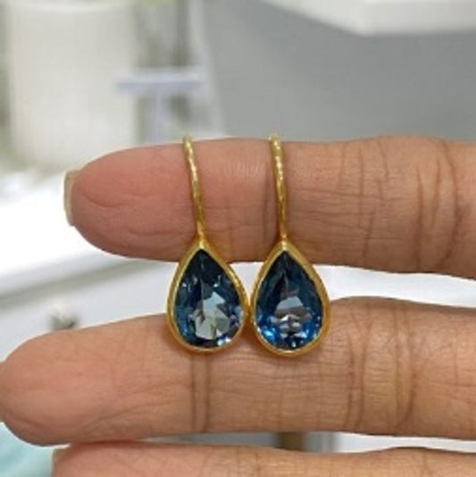 Earrings-Blue Topaz/Gold plated  Sterling Silver
