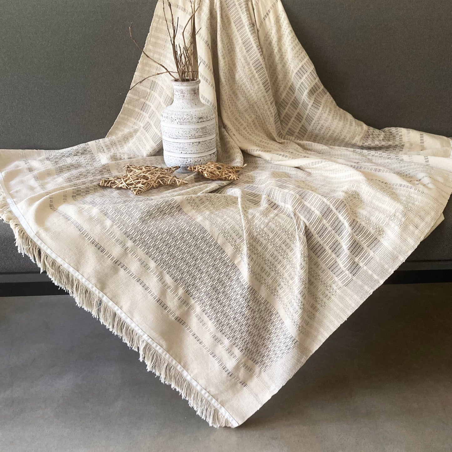 Handwoven Flux Glitch Lightweight Throw - Raw Warp with Mid Grey & Alu Weft