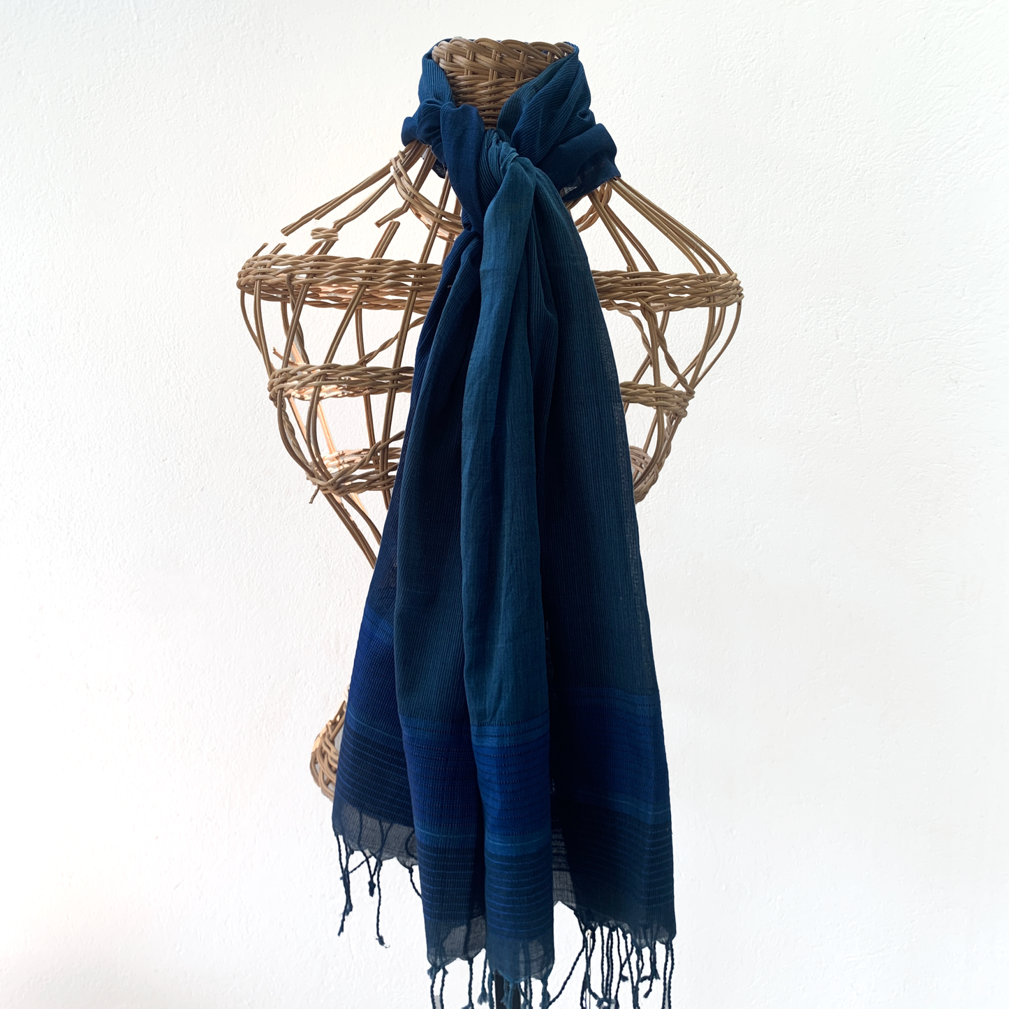 Artisanal Handloom Navy Blue Scarf Cotton