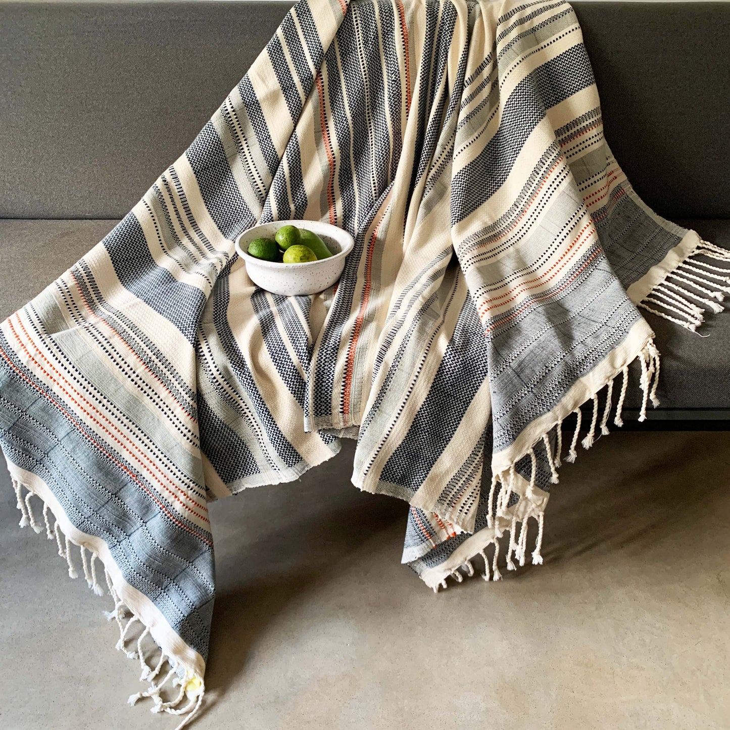 Handwoven Complex Relief Navy Throw
