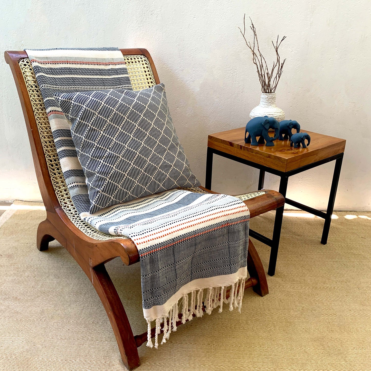 Handwoven Complex Relief Navy Throw