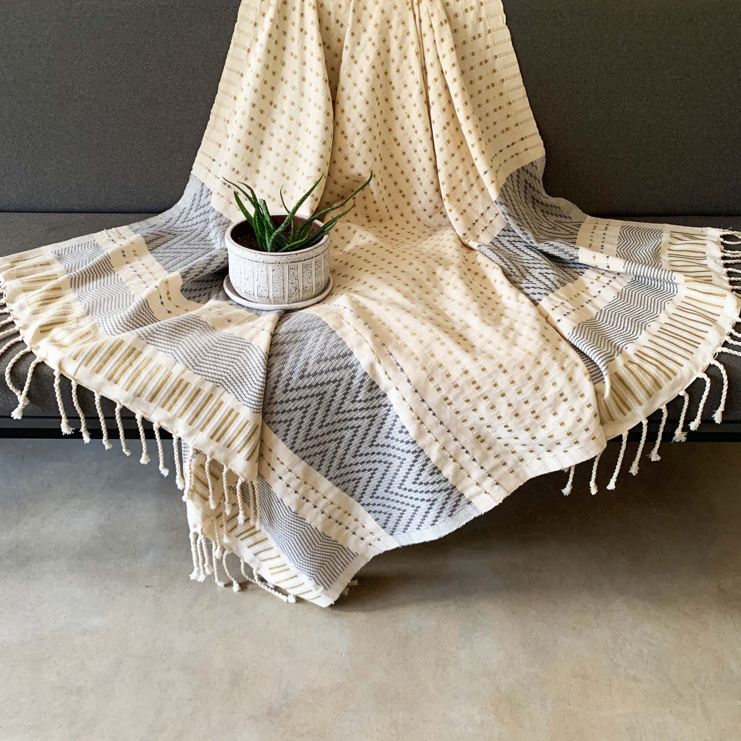 Handwoven Hunnasgiri Natural Throw - Chris Beige and Mid Grey