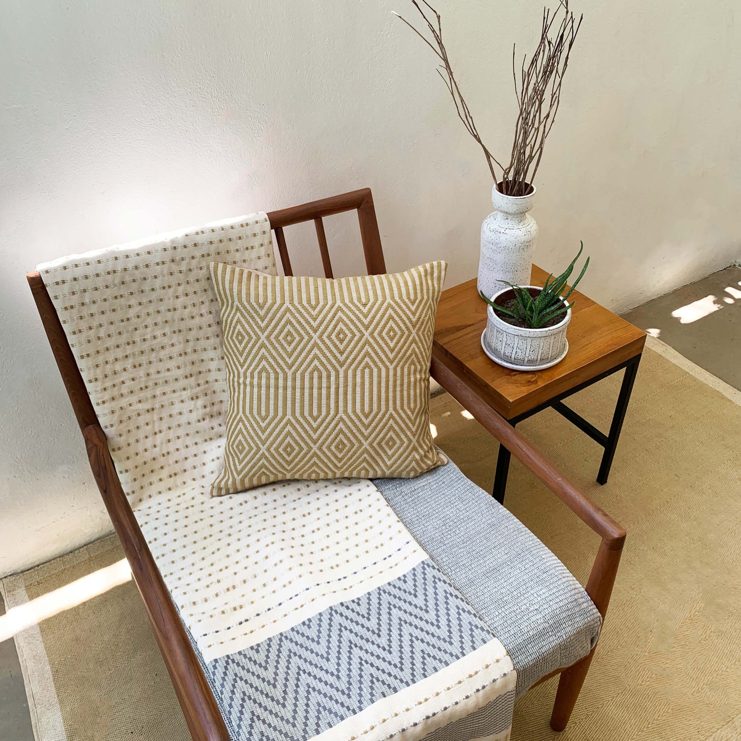 Handwoven Hunnasgiri Natural Throw - Chris Beige and Mid Grey