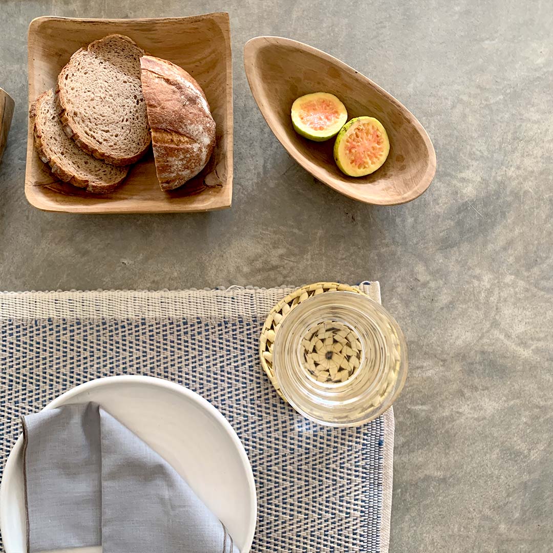 Handwoven Multi Rib Place Mat With Agean Dark Denim & Parchment