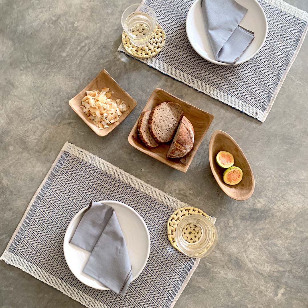 Handwoven Multi Rib Place Mat With Agean Dark Denim & Parchment