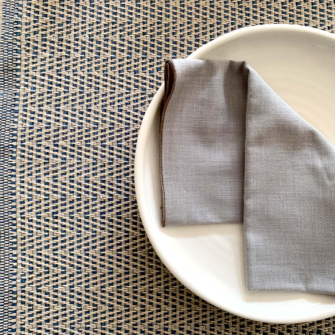 Handwoven Multi Rib Place Mat With Agean Dark Denim & Parchment