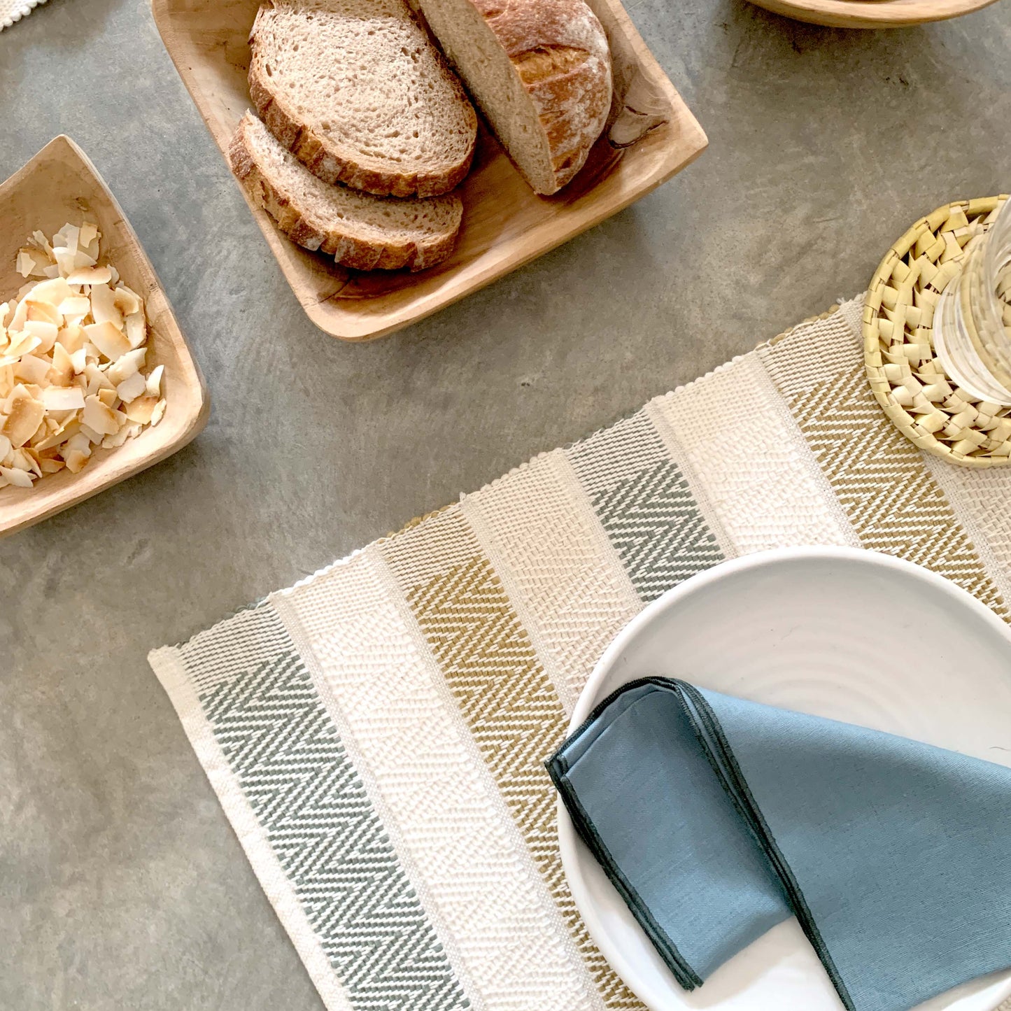 Handwoven Mini Herring Placemat Multi Colored – Raw & Pearl White