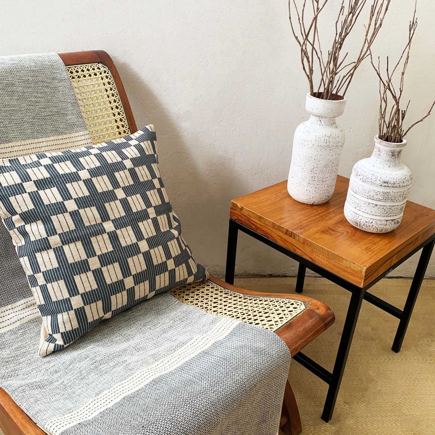 Handwoven Macadame Lightweight Throw - Raw and Black