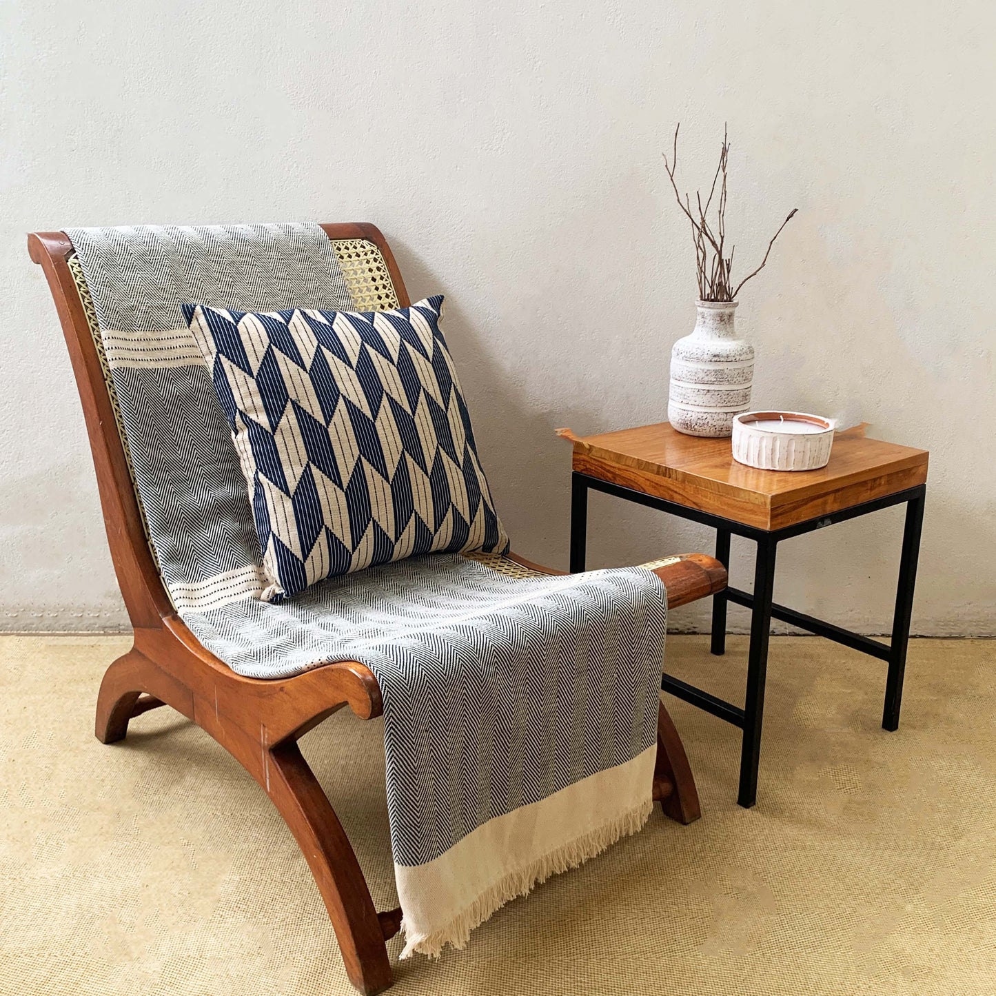 Handwoven Macadame Twill Light weight Throw - Raw Navy Ink