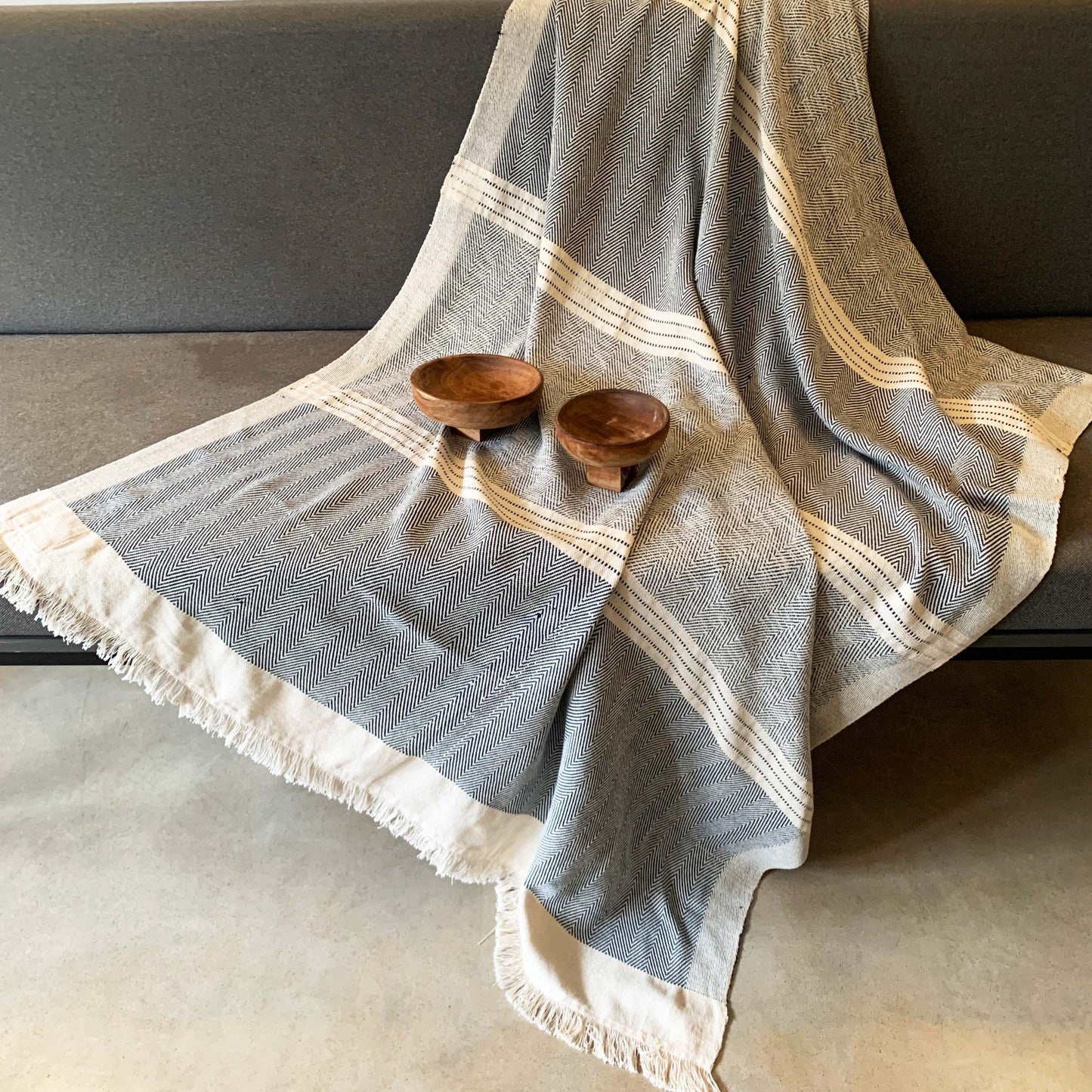 Handwoven Macadame Twill Light weight Throw - Raw Navy Ink