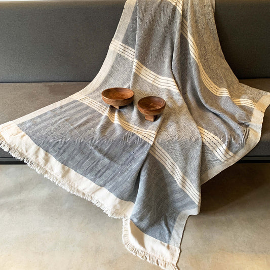 Handwoven Macadame Twill Light weight Throw - Raw Navy Ink