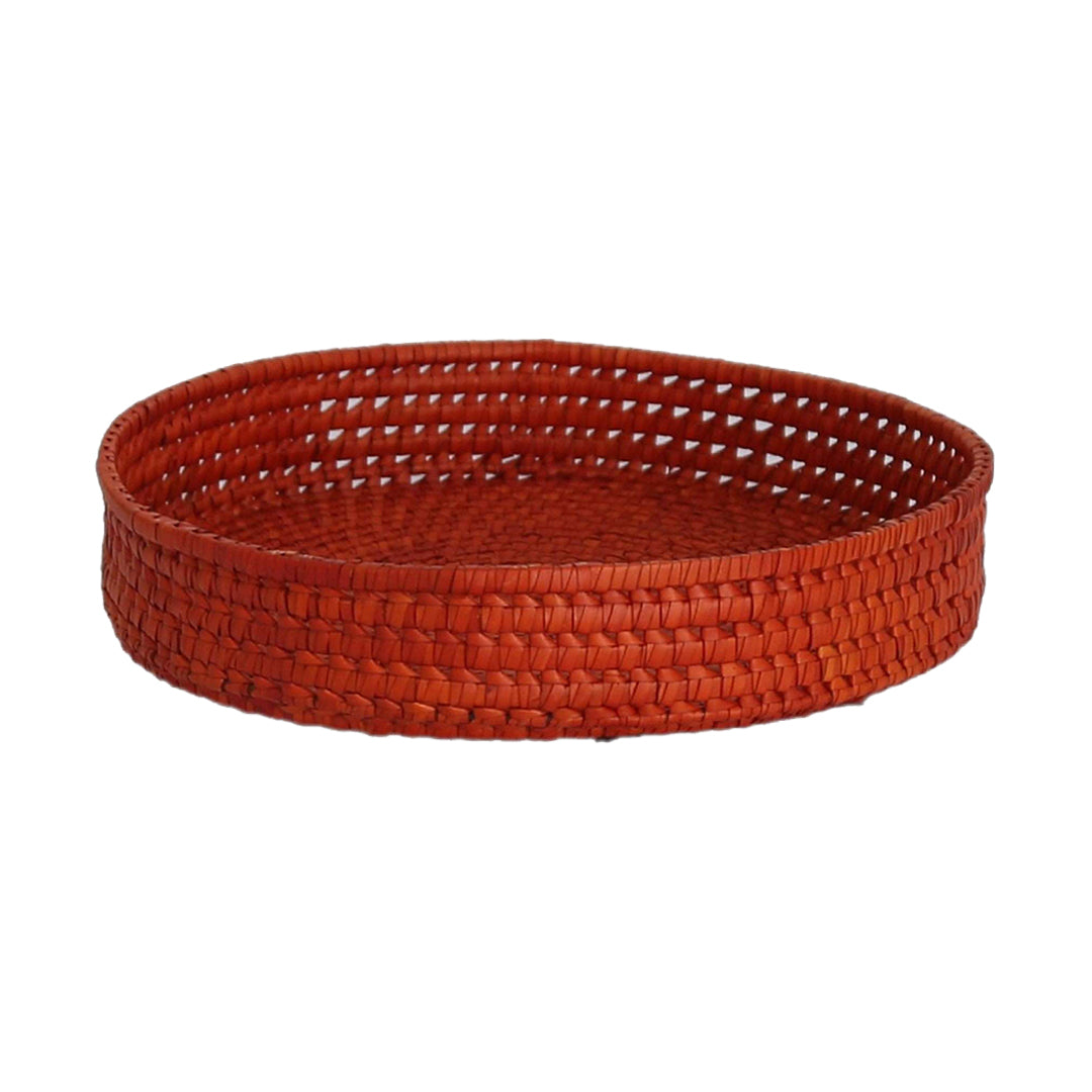 Handcrafted Palmyrah Circular Tray with metal -Rust