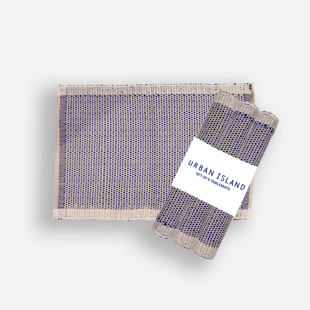 Handwoven Multi Rib Place Mat With Agean Dark Denim & Parchment