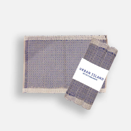 Handwoven Multi Rib Place Mat With Agean Dark Denim & Parchment