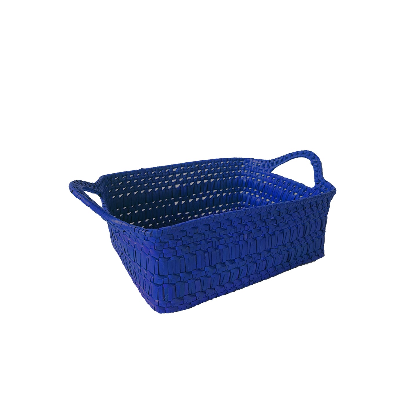 Handcrafted Rectangular Storage Basket with Handles Small - Blue