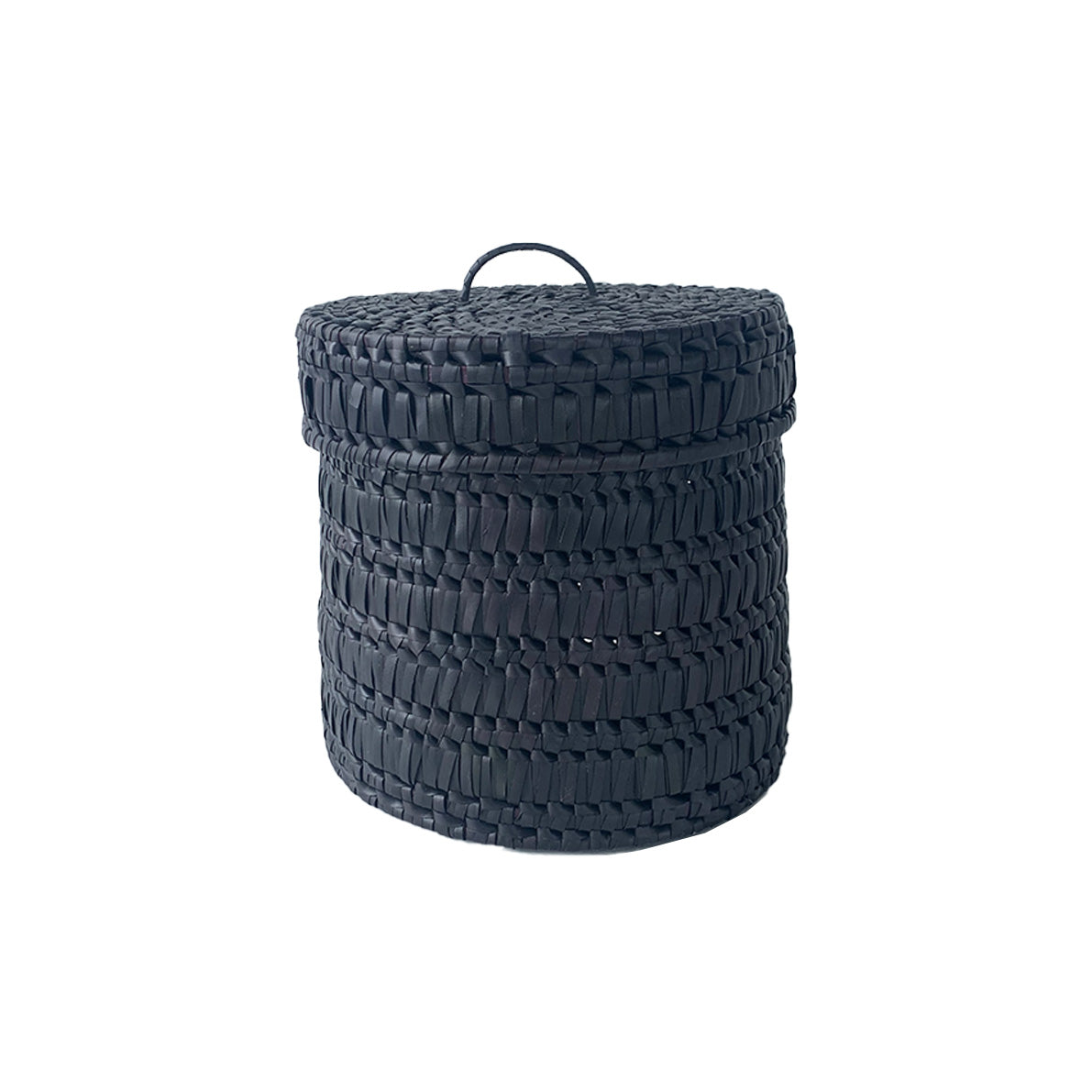 Handcrafted Palmyrah storage bin with cover - Black