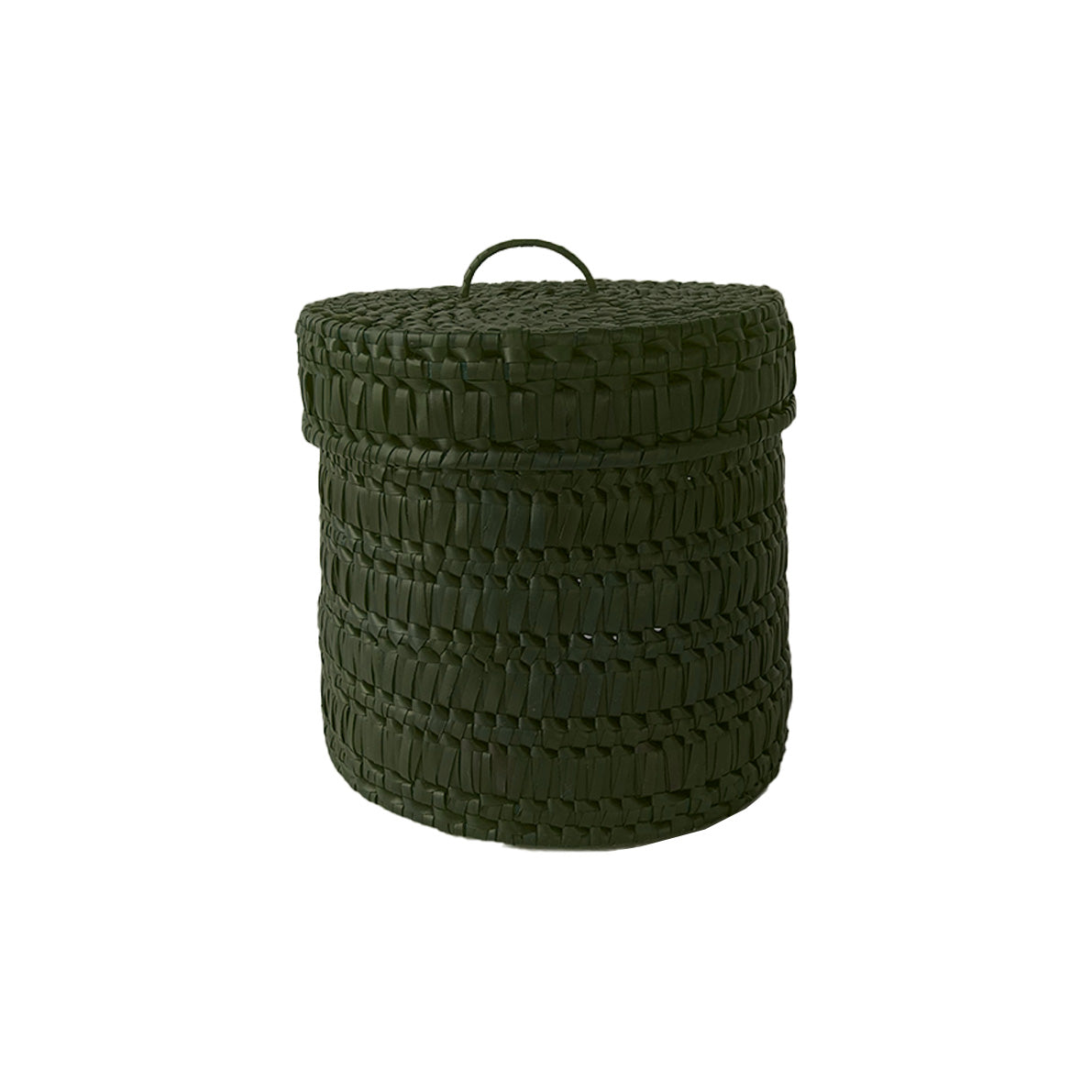 Handcrafted Palmyrah storage bin with cover - Green