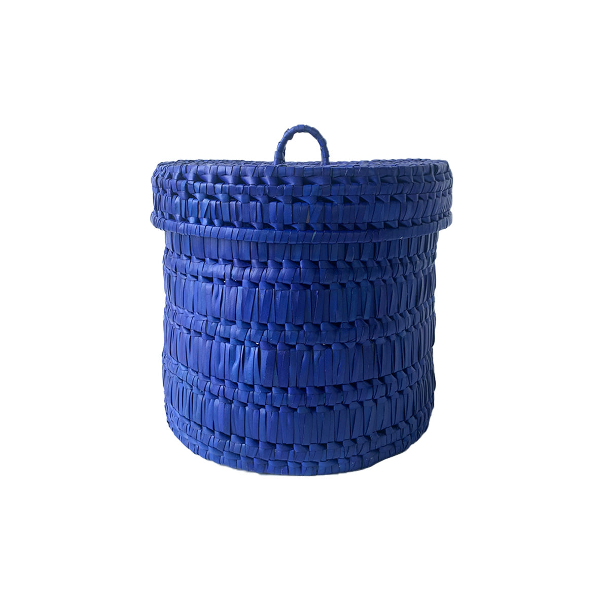 Handcrafted Palmyrah storage bin with cover - Blue