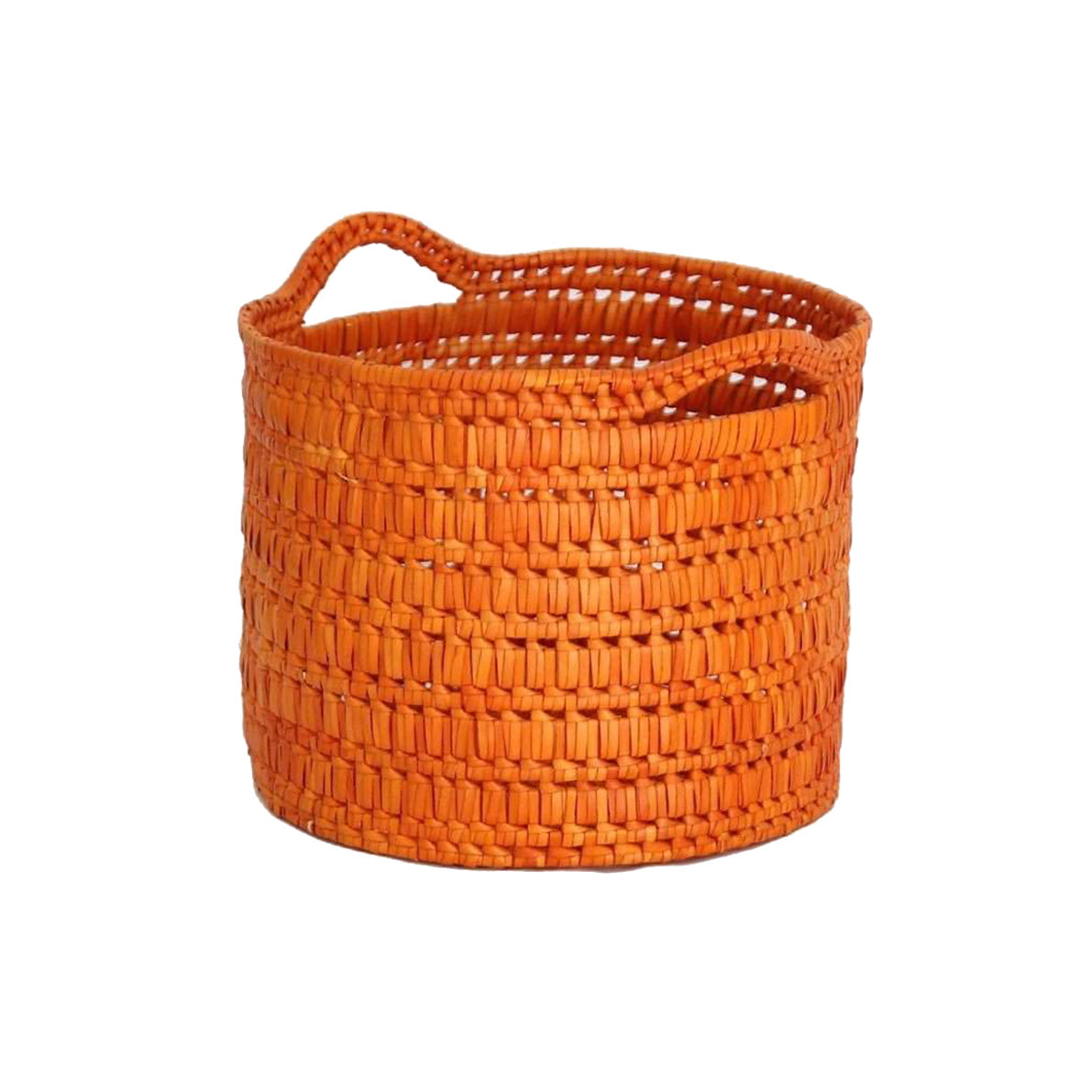 Handcrafted Palmyrah Basket with Handle - Orange