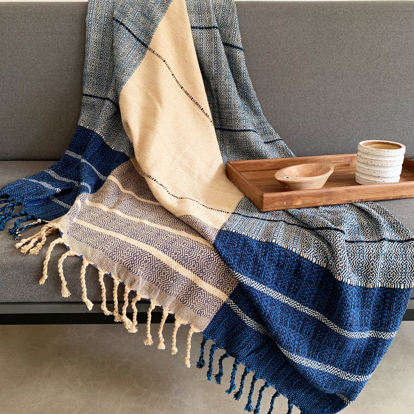 Handwoven Blue with gold throw
