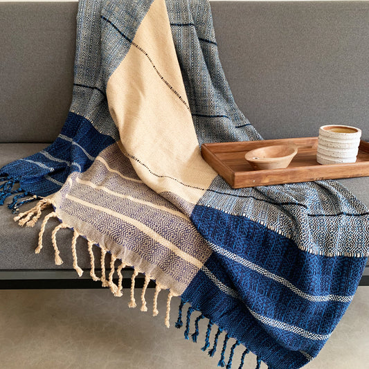 Handwoven Blue with gold throw