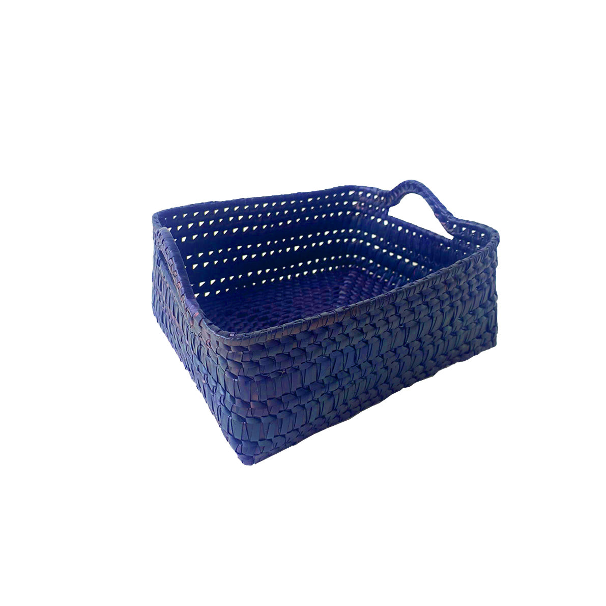 Handcrafted Palmyrah Rectangular Basket with Handles - Blue