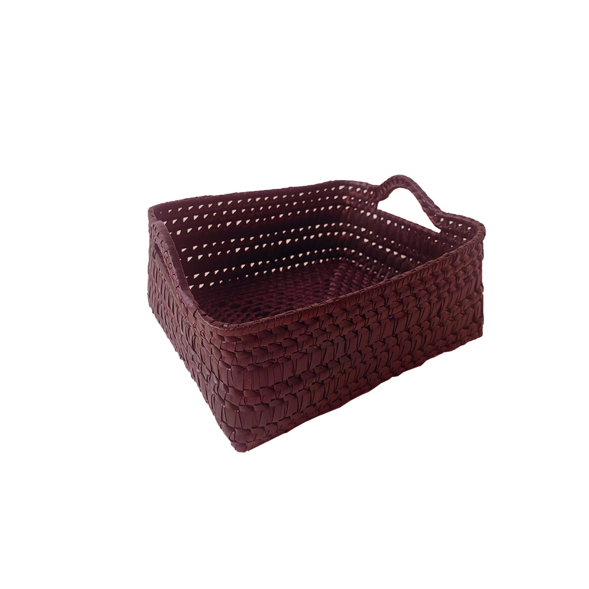 Palmyrah Rectangular Basket with Handles - Rust
