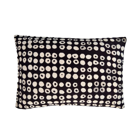 Artisanal Batik Lumber Pillow - Dots - Black