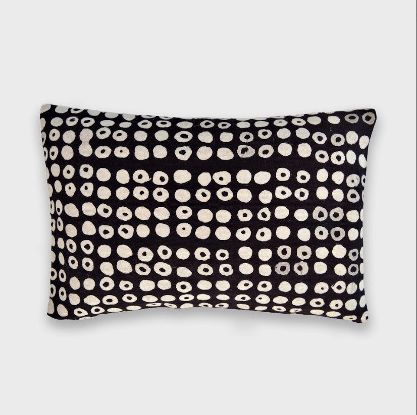Artisanal Batik Lumber Pillow - Dots - Black