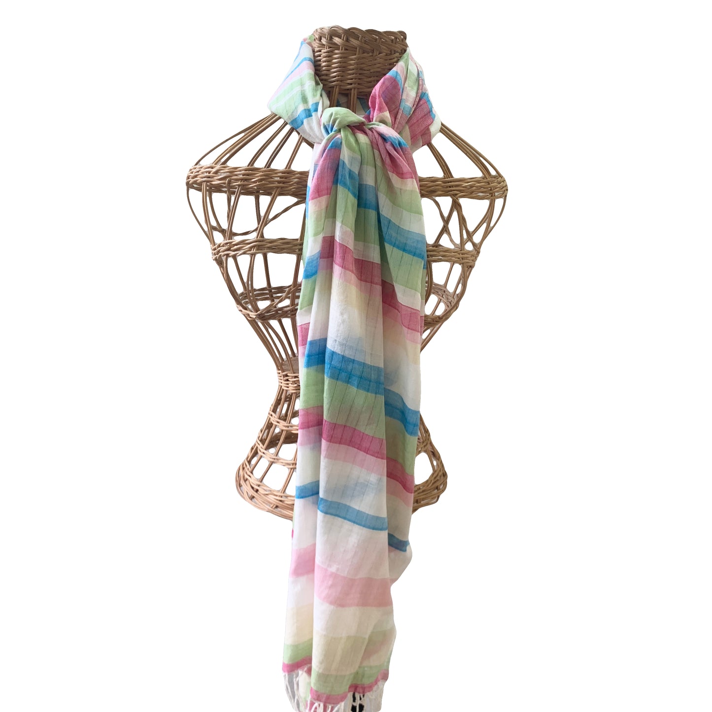 Handwoven Candy Stripe Pink Blue Shawl