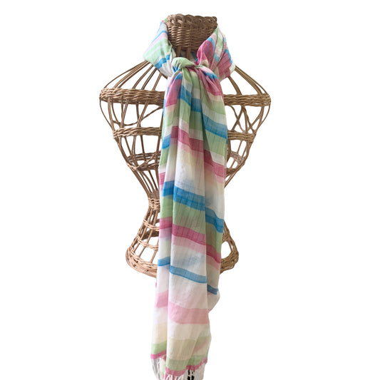 Handwoven Candy Stripe Pink Blue Shawl
