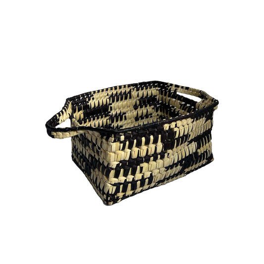 Handcrafted palmyrah storage basket with handle - M - Black Speckle