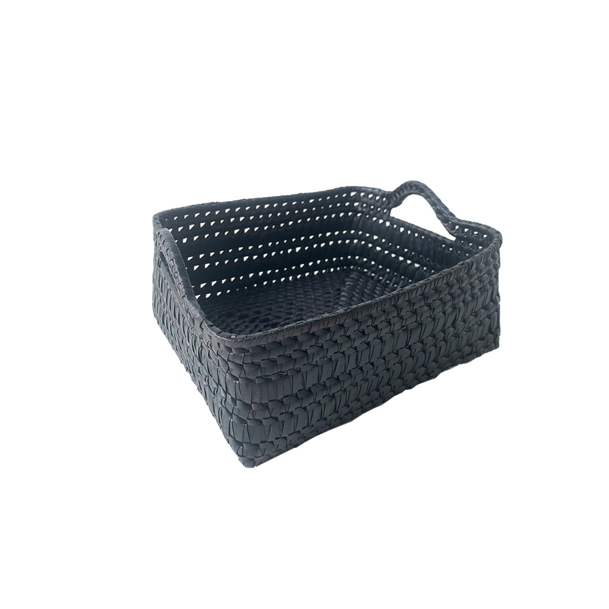 Handcrafted Rectangular Storage Basket with Handles Small - Black