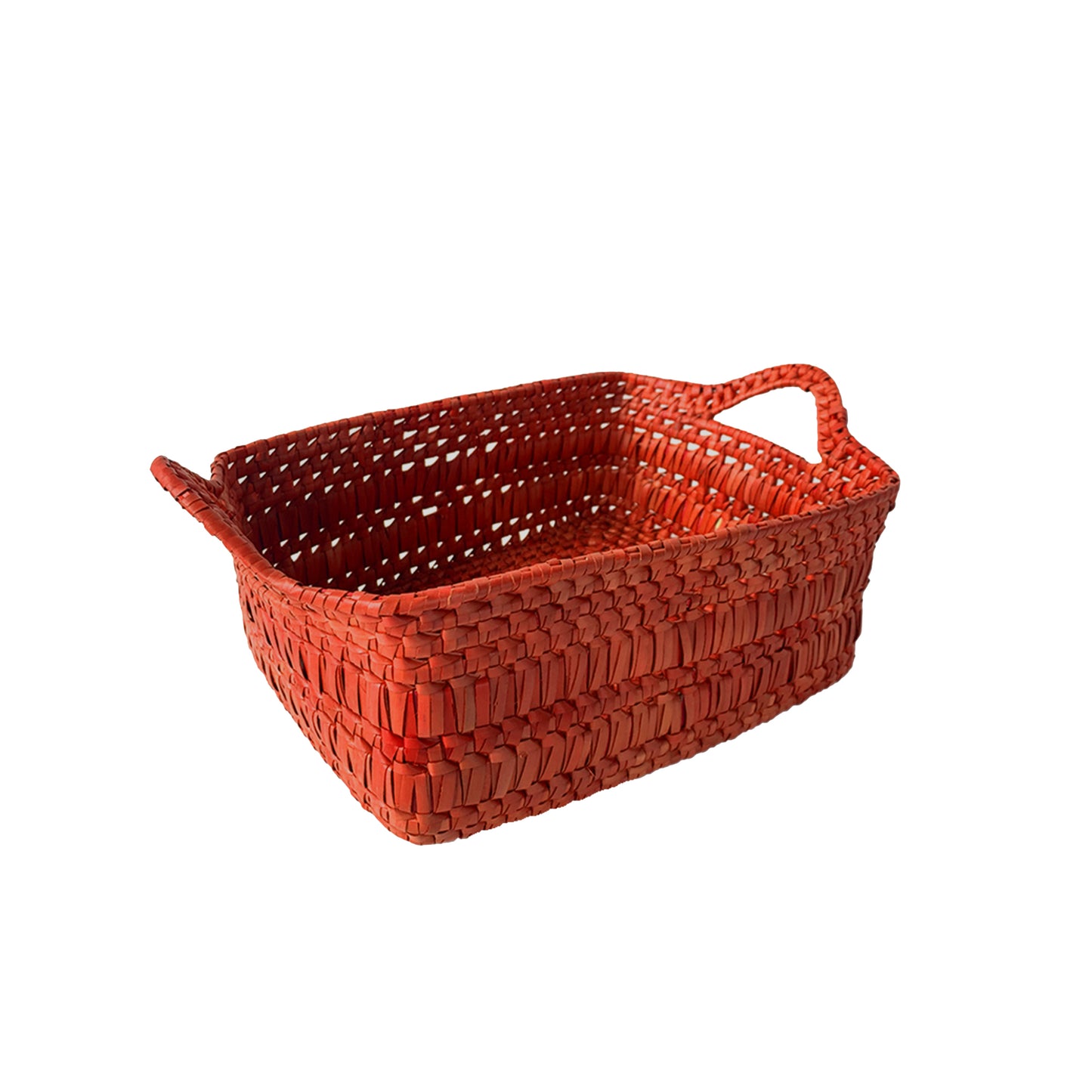 Handcrafted Rectangular Storage Basket with Handles Medium - Rust