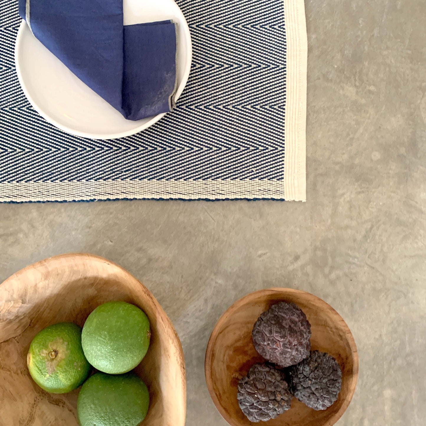 Handwoven Herring Place Mat  – Raw  Navy ink