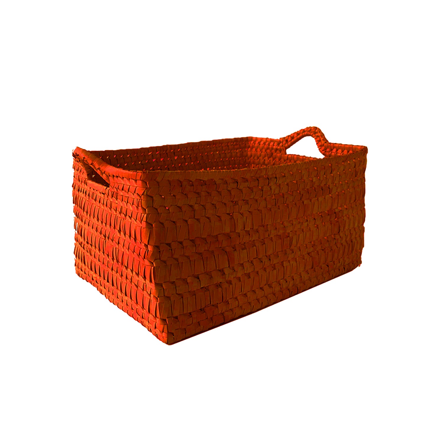 Handcrafted Rectangular Storage Basket with Handles Large - Rust
