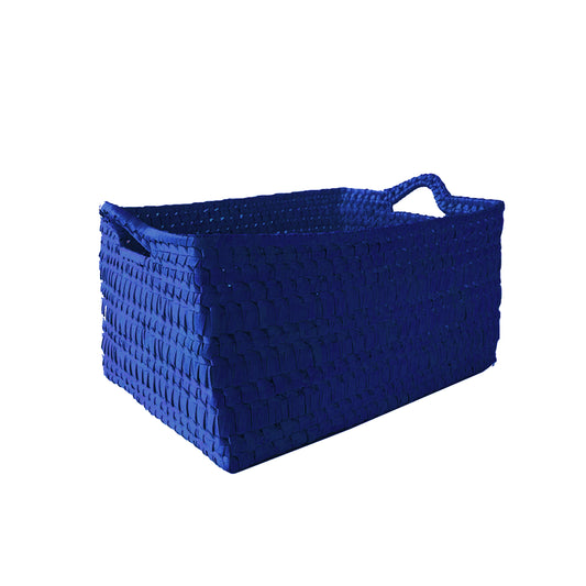 Handcrafted Rectangular Storage Basket with Handles Large - Blue