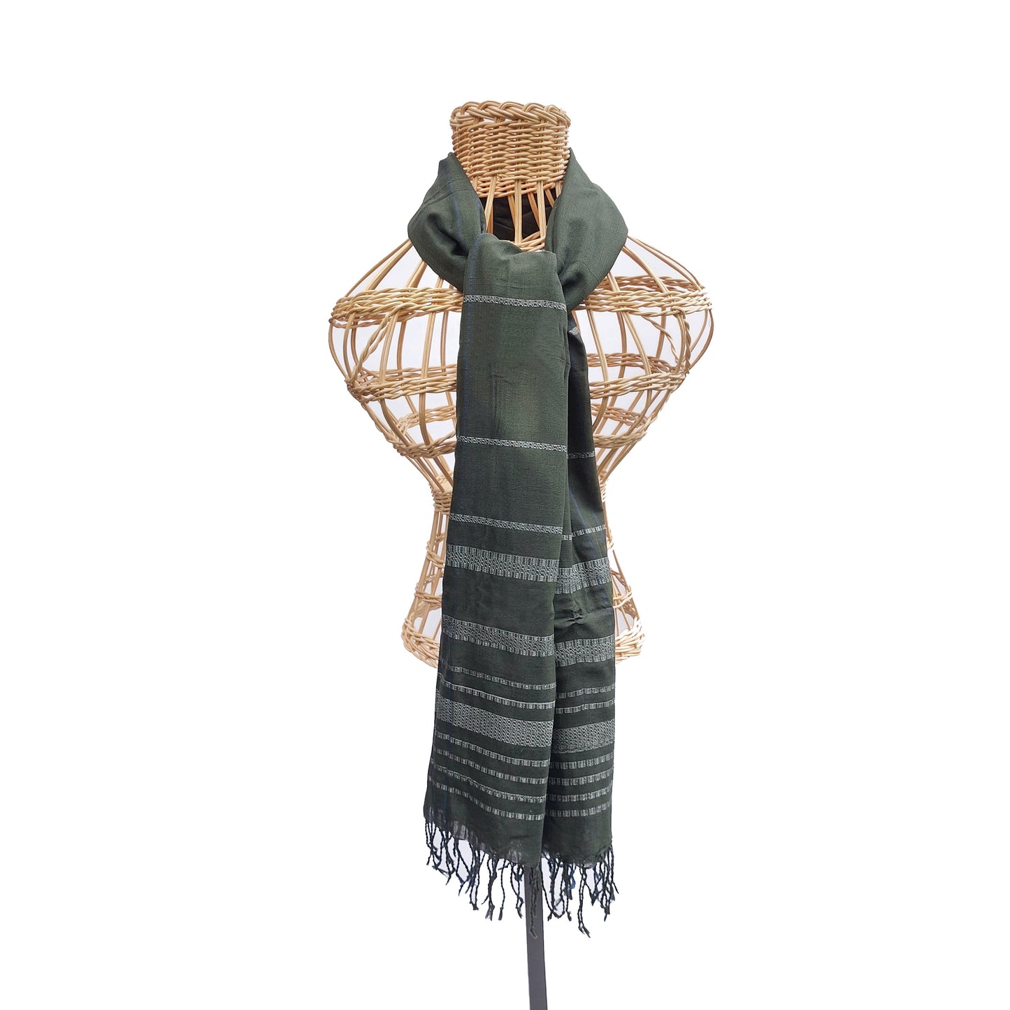 Handwoven Scarf  Green/White