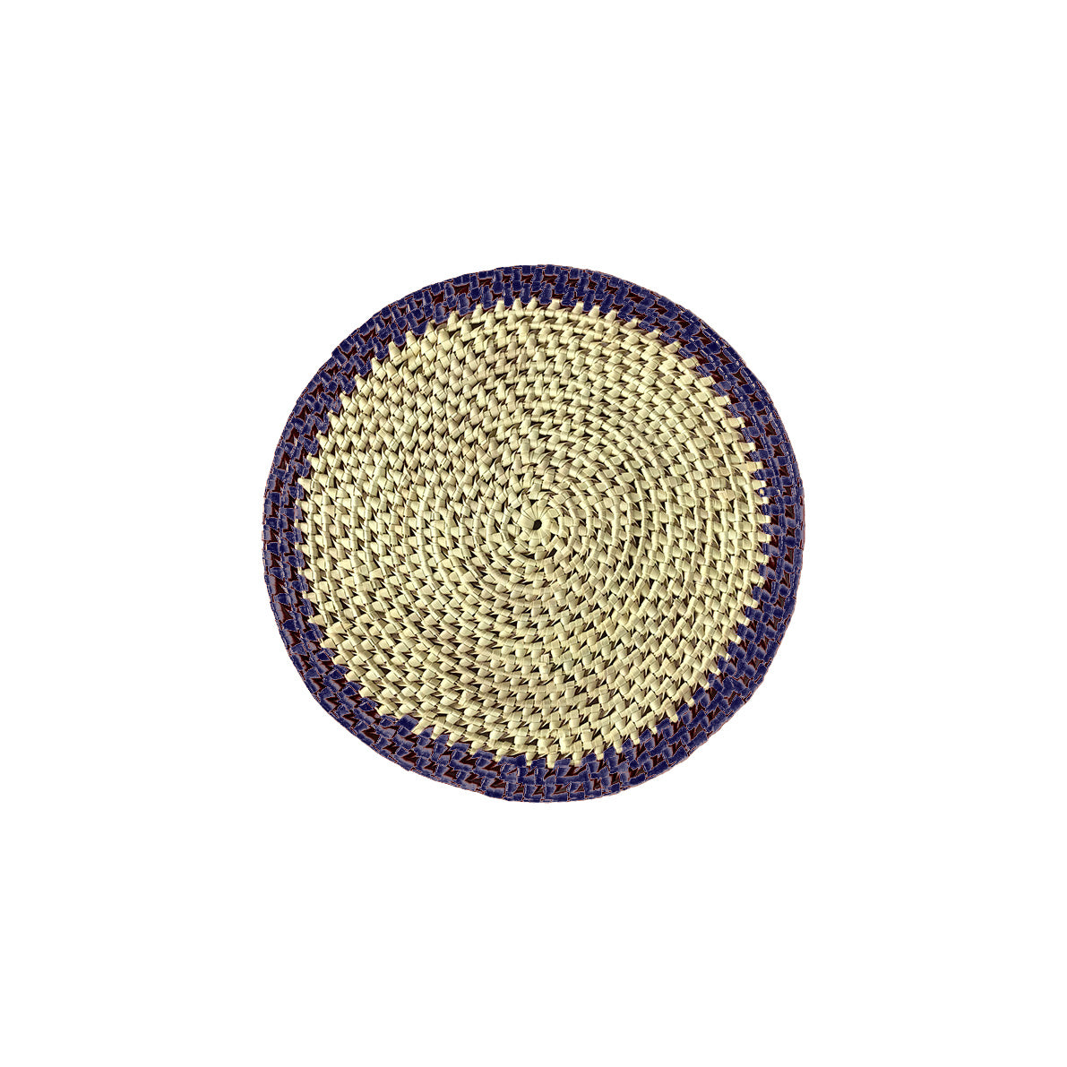 Palmyra Round Placemat - Natural with Navy Border