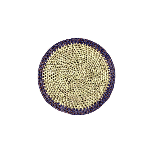 Palmyra Round Placemat - Natural with Navy Border