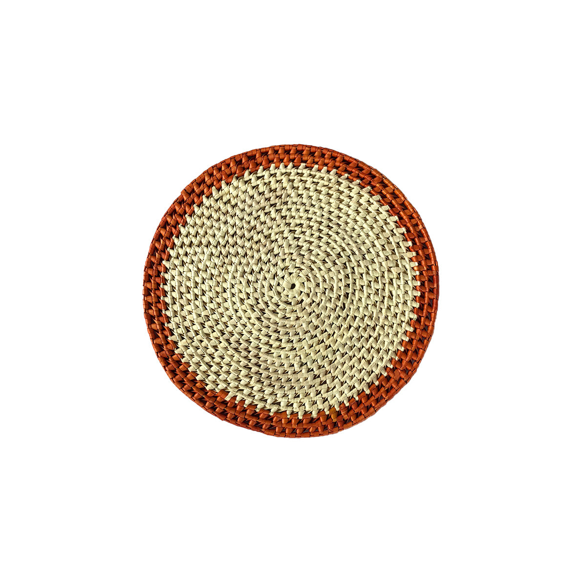 Handcrafted Palmyra Round Placemat - Natural with Orange Border