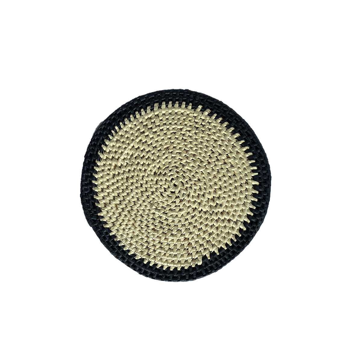 Handcrafted Palmyra Round Placemat - Natural with Black Border