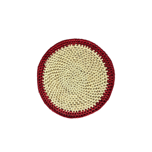 Handcrafted Palmyra Round Placemat - Natural with Red Border