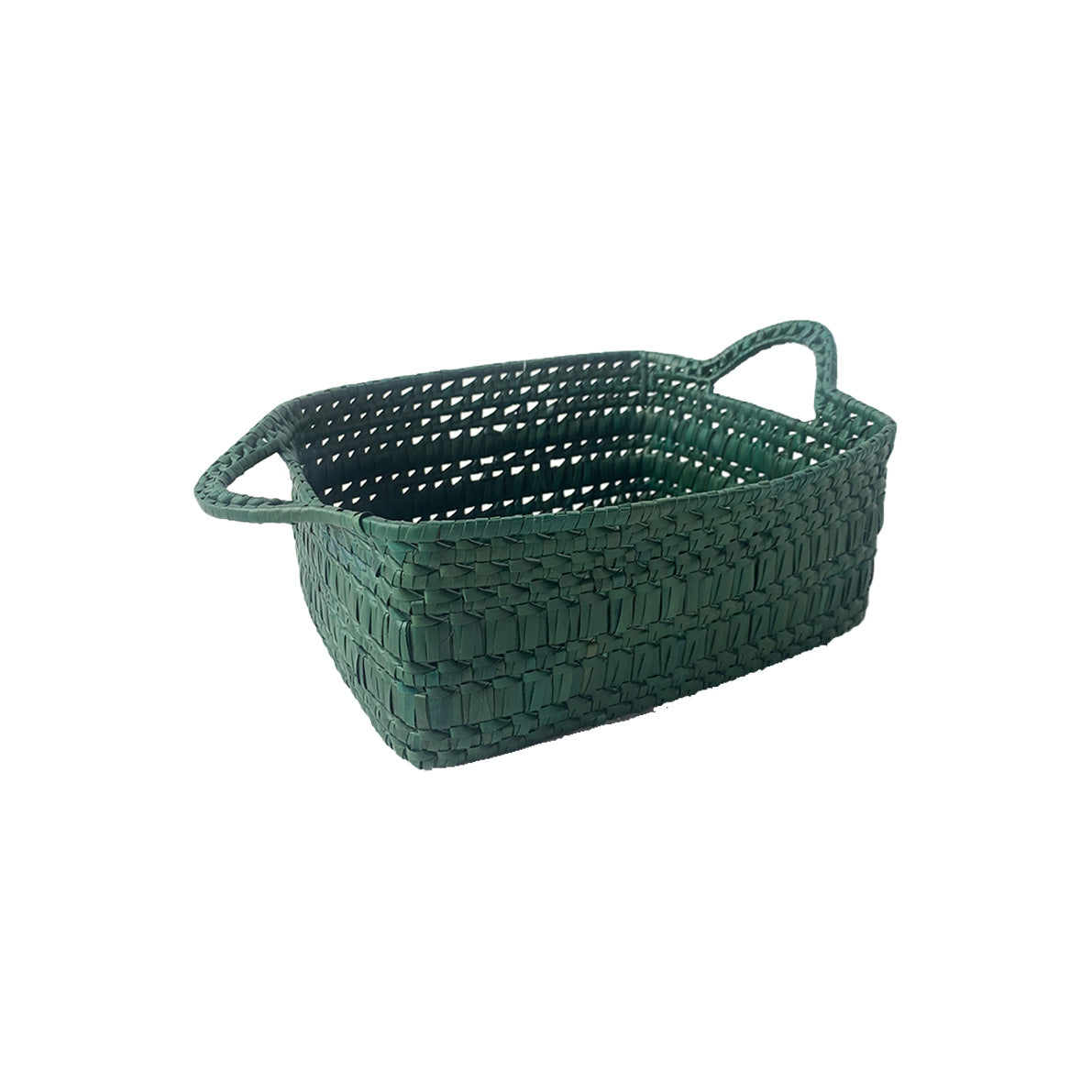 Handcrafted Palmyrah Rectangular Basket with Handles -  Green