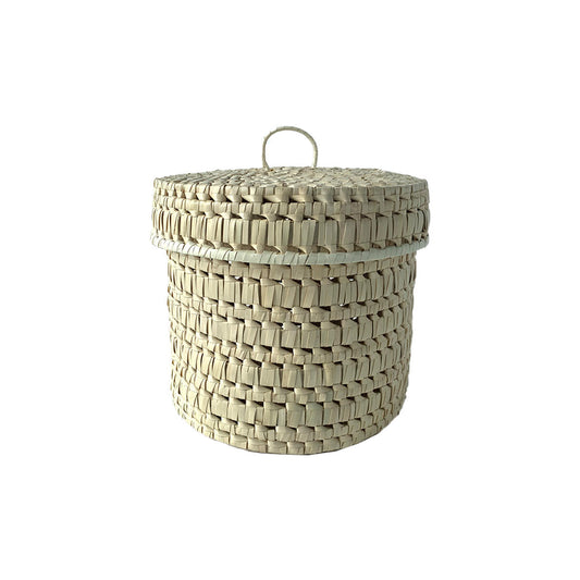 Handcrafted Palmyrah Storage Bin with Cover - Natural