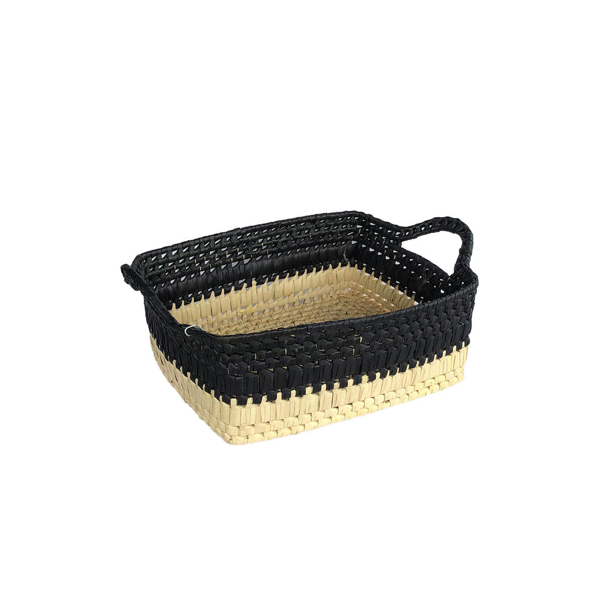 Palmyrah rectangular basket with handles - Black/Natural